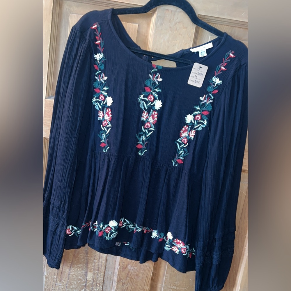 Floral Embroidered Black Blouse